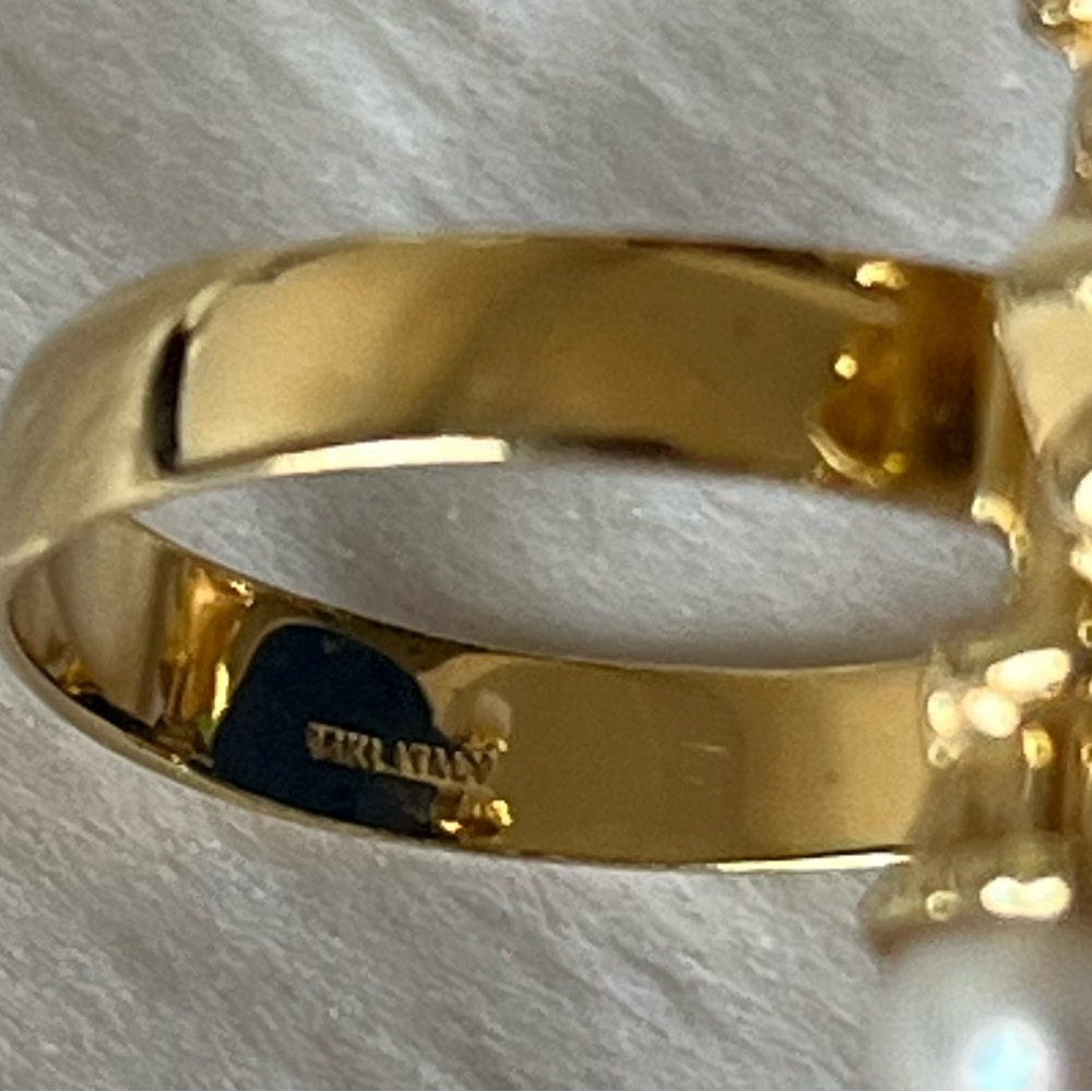 Renaissance Style 14K Glass Cameo, Pearl and Sapphire Ring Size 7 - Picture 13 of 14
